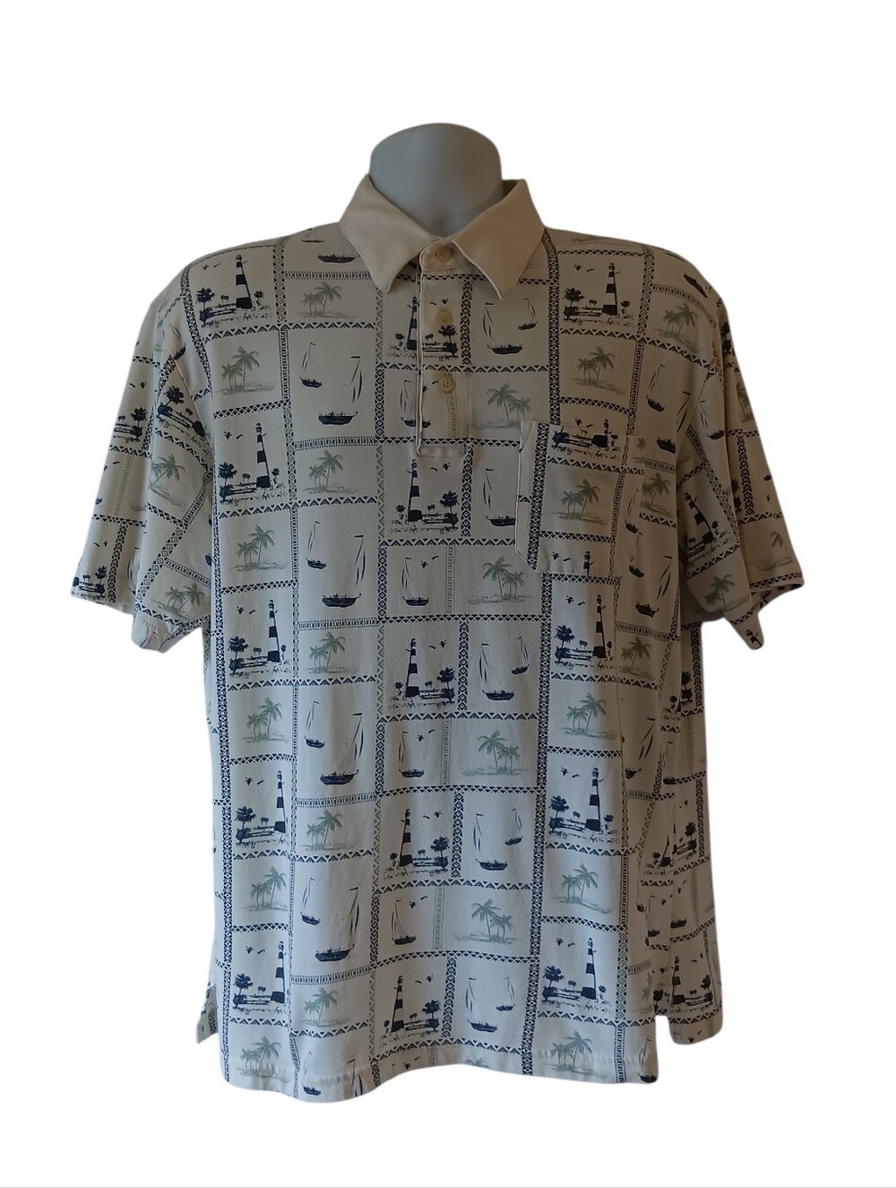Windham Pointe men's multicolored nautical sailboat print polo golf shirt size M